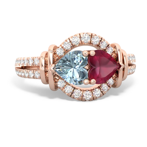 aquamarine-ruby pave keepsake ring