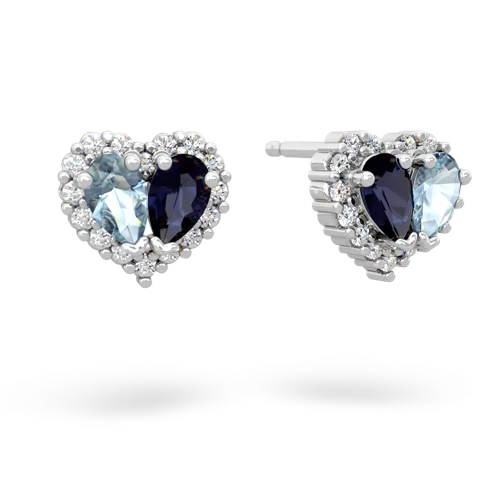 aquamarine-sapphire halo-heart earrings