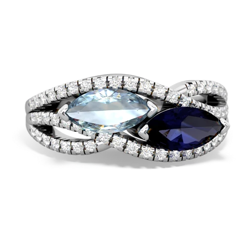 aquamarine-sapphire double heart ring