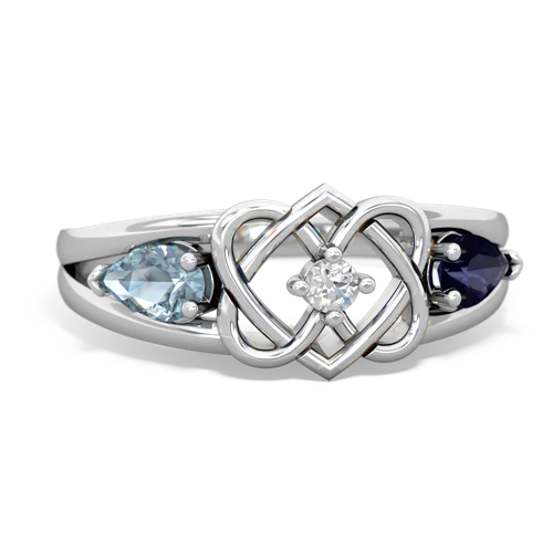 aquamarine-sapphire double heart ring