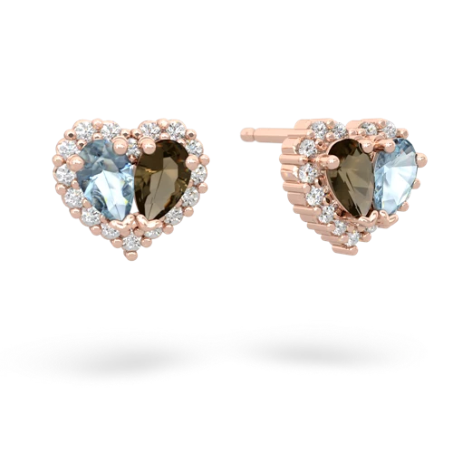 aquamarine-smoky quartz halo-heart earrings