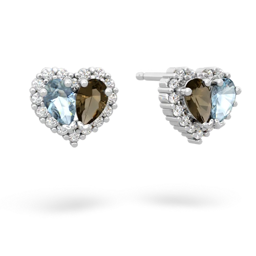 aquamarine-smoky quartz halo-heart earrings