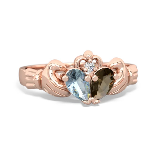 aquamarine-smoky quartz claddagh ring