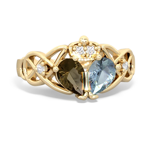 aquamarine-smoky quartz claddagh ring