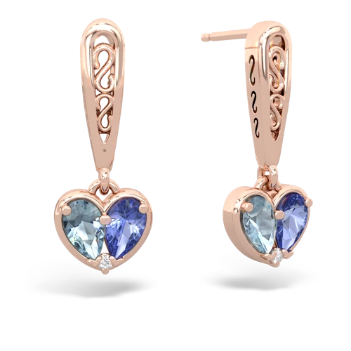 aquamarine-tanzanite filligree earrings