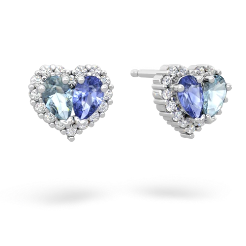 aquamarine-tanzanite halo-heart earrings