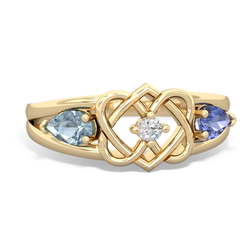 aquamarine-tanzanite double heart ring