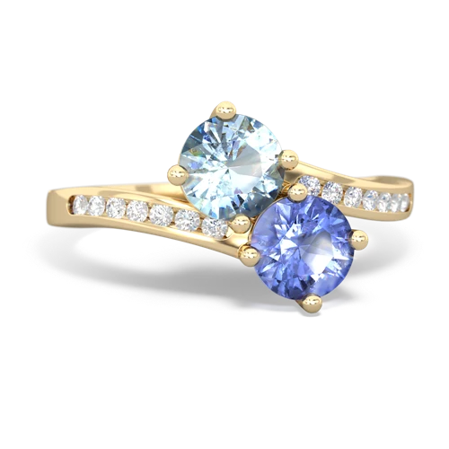 aquamarine-tanzanite two stone channel ring