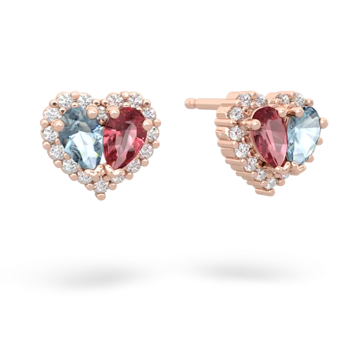 aquamarine-tourmaline halo-heart earrings
