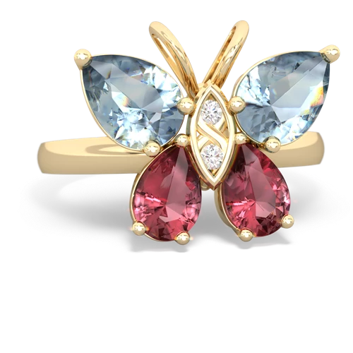 aquamarine-tourmaline butterfly ring