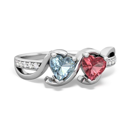 aquamarine-tourmaline double heart ring