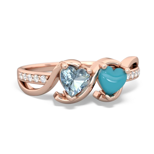 aquamarine-turquoise double heart ring