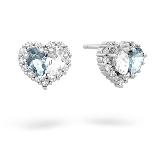 aquamarine-white topaz halo-heart earrings