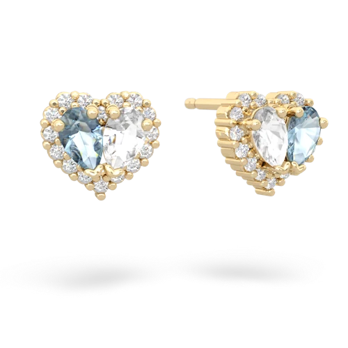 aquamarine-white topaz halo-heart earrings