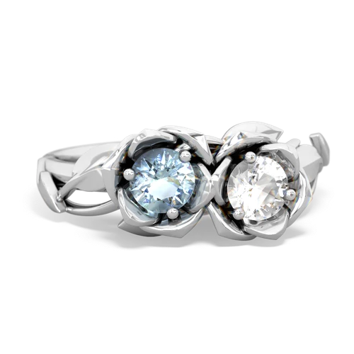 aquamarine-white topaz roses ring