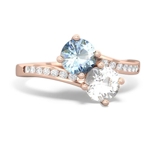 aquamarine-white topaz two stone channel ring