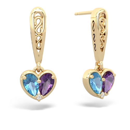 blue topaz-amethyst filligree earrings