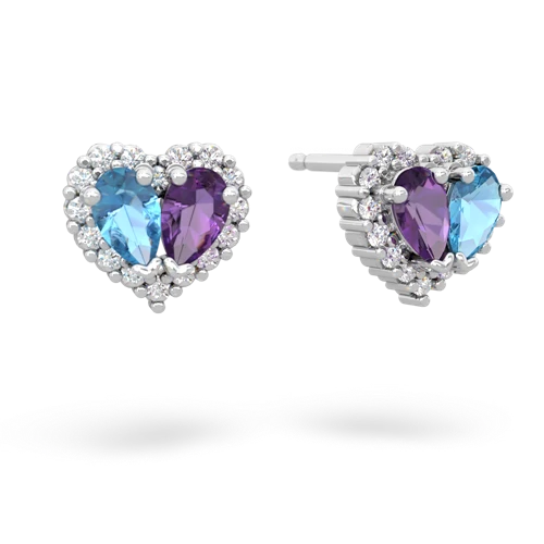 blue topaz-amethyst halo-heart earrings