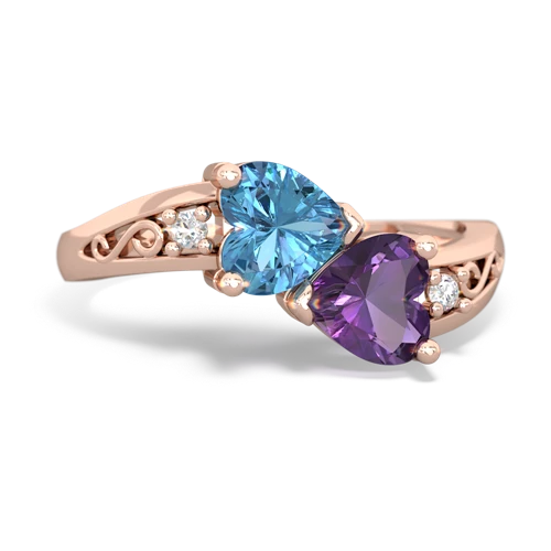 blue topaz-amethyst filligree ring