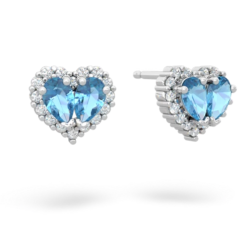 blue topaz-blue topaz halo-heart earrings