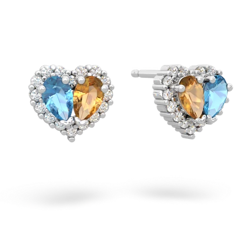 blue topaz-citrine halo-heart earrings