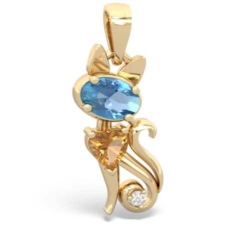 blue topaz-citrine kitten pendant