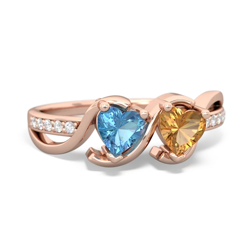 blue topaz-citrine double heart ring