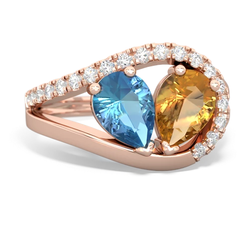 blue topaz-citrine pave heart ring