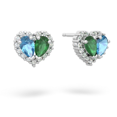 blue topaz-emerald halo-heart earrings