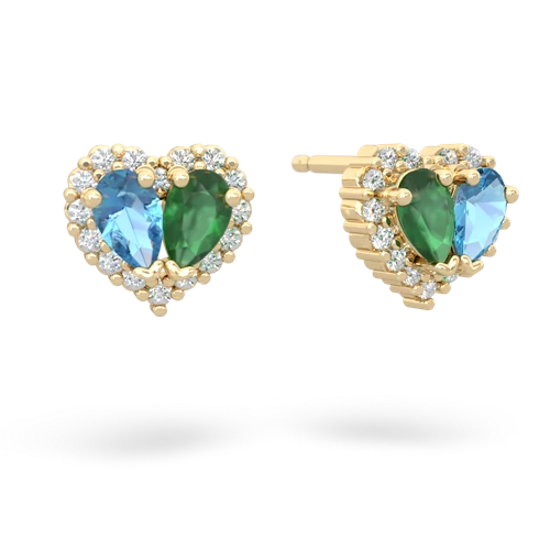 blue topaz-emerald halo-heart earrings