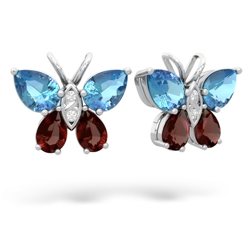 blue topaz-garnet butterfly earrings