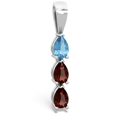 blue topaz-garnet three stone pendant