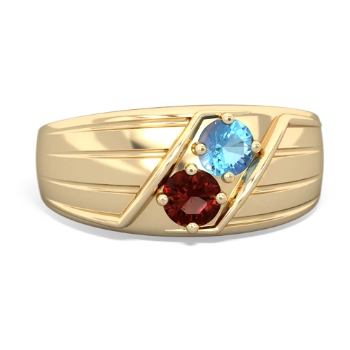 blue topaz-garnet mens ring