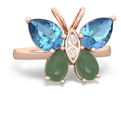 blue topaz-jade butterfly ring