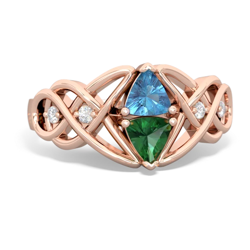 blue topaz-lab emerald celtic knot ring