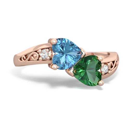 blue topaz-lab emerald filligree ring