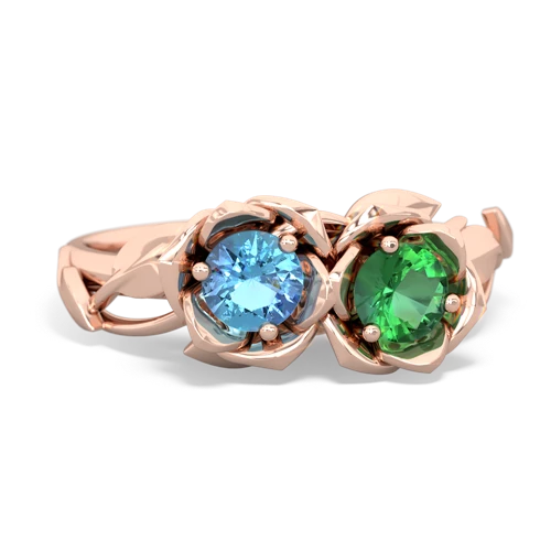 blue topaz-lab emerald roses ring