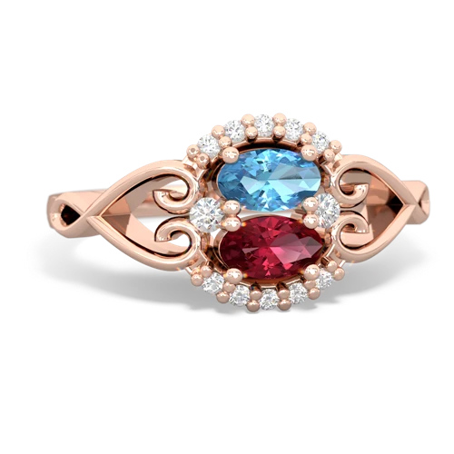 blue topaz-lab ruby antique keepsake ring