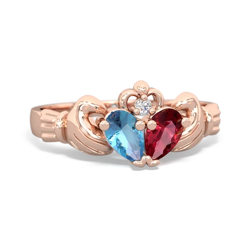 blue topaz-lab ruby claddagh ring