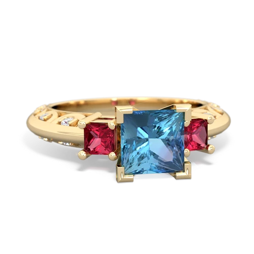 blue topaz-lab ruby engagement ring