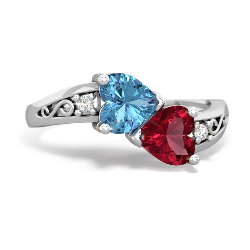 blue topaz-lab ruby filligree ring