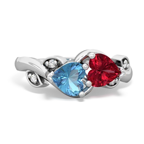 blue topaz-lab ruby floral keepsake ring