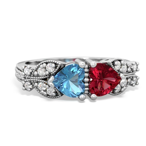 blue topaz-lab ruby keepsake butterfly ring