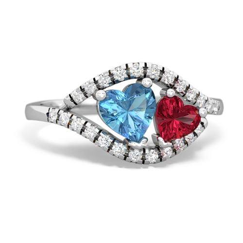 blue topaz-lab ruby mother child ring