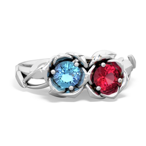 blue topaz-lab ruby roses ring