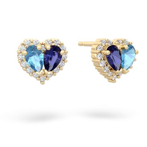 blue topaz-lab sapphire halo-heart earrings