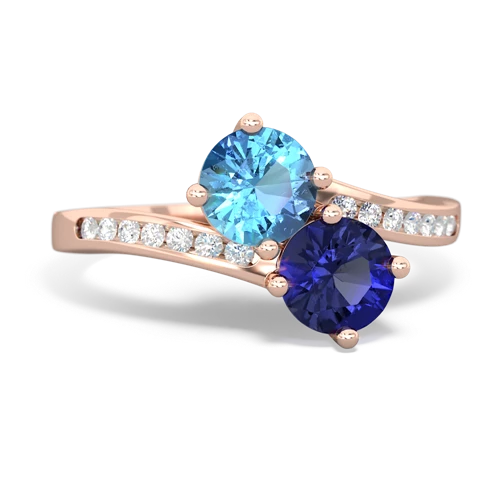 blue topaz-lab sapphire two stone channel ring