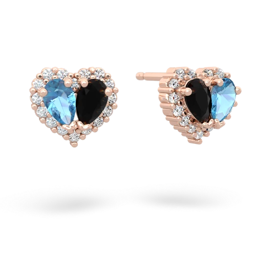 blue topaz-onyx halo-heart earrings
