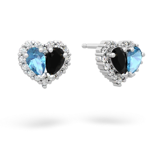 blue topaz-onyx halo-heart earrings