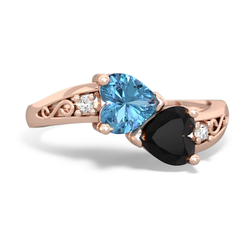 blue topaz-onyx filligree ring